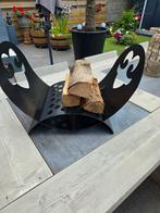 Houtmand metaal zwart, Ophalen, Hout, Mand