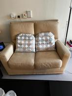 Donkergele/Camel lederen tweezit, Huis en Inrichting, Ophalen, Gebruikt, Minder dan 75 cm, Tweepersoons