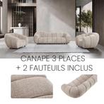 Ensemble Canapé 3 places + 2 Fauteuils Neufs COCCOLA, Ophalen of Verzenden, Nieuw, Hout, MODERNE