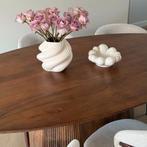 Nieuwe japandi, ovalen eettafel met geribbelde poot 240 cm, Huis en Inrichting, Tafels | Eettafels, Ophalen, Overige materialen