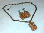 Juwelenset oranje parelmoer, Handtassen en Accessoires, Kettingen, Verzenden, Nieuw, Oranje, Met edelsteen