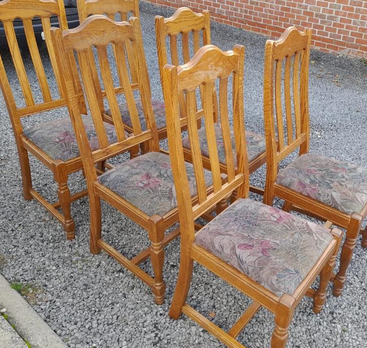6 massief houten eetkamerstoelen – in zeer stevige staat, Huis en Inrichting, Stoelen, Gebruikt, Vijf, Zes of meer stoelen, Hout