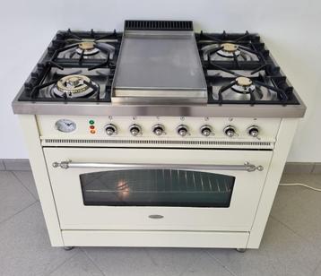 🍀 Luxe Fornuis Boretti 90 cm crème + rvs Frytop 1 oven
