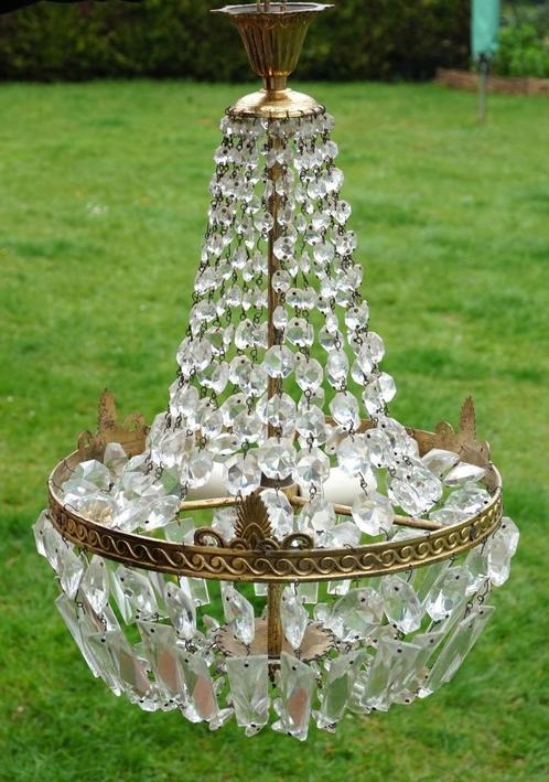 Oude kroonluchter van kristal en messing uit het begin van d, Antiek en Kunst, Antiek | Verlichting, Ophalen