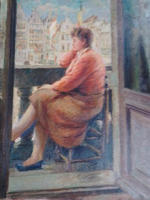 Lode Sebregts   1906 - 2002  Balkon Grote Markt Antwerpen, Antiek en Kunst, Kunst | Schilderijen | Klassiek, Verzenden