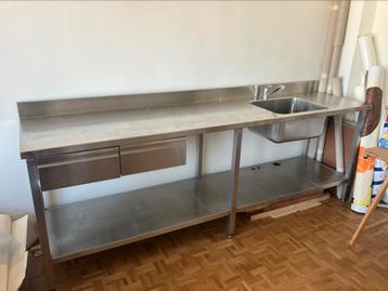Inox keuken werktafel met spoelbak en 2 schuiven, Enlèvement, Utilisé, Mobilier en inox