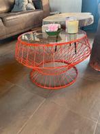 Table basse en métal orange avec verre — design moderne, Rond, Moins de 55 cm, Verre, 45 à 60 cm