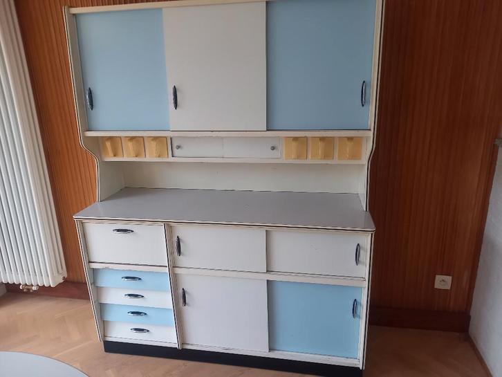 vintage formica + hout keukenkast met laatjes en schuiven, Huis en Inrichting, Kasten | Buffetkasten, Gebruikt, 150 tot 200 cm