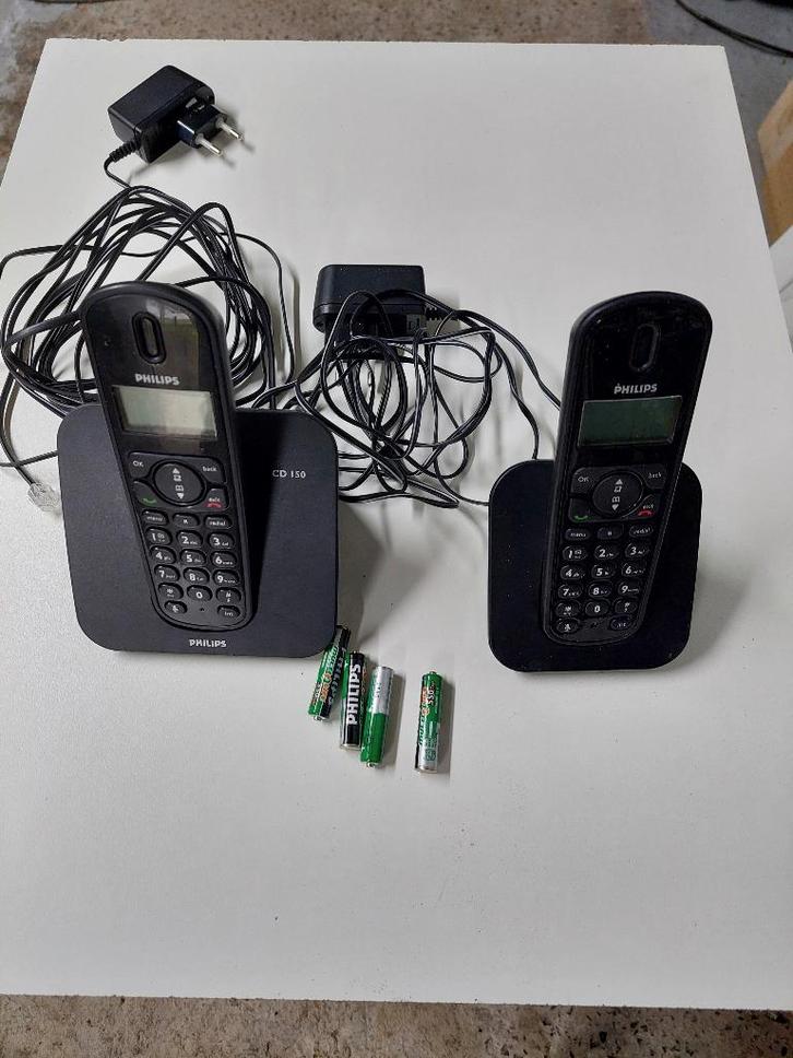 PHILIPS CD 150 draadloze telefoon voor vaste lijn., Télécoms, Téléphones fixes | Combinés & sans fil, Comme neuf, 2 combinés, À Faible Émission d'Ondes