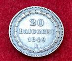 Zeldzame oude zilveren munt van 20 Baiocchi uit 1849 R, Antiek en Kunst, Ophalen of Verzenden, Zilver
