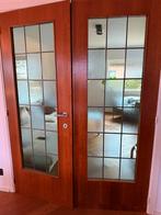 2 x dubbele deuren met groen glas, Doe-het-zelf en Bouw, Deuren en Vliegenramen, Ophalen, Gebruikt, 120 cm of meer, Binnendeur