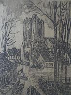 gravure Maurice Flament Église avec tour tronquée, Enlèvement ou Envoi