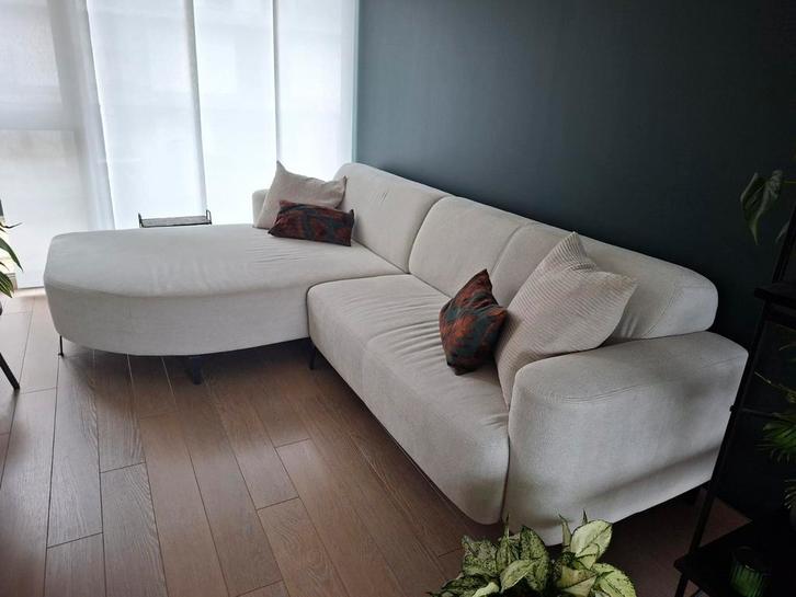 Zetel met grote chaise longue, Huis en Inrichting, Zetels | Complete zithoeken, Zo goed als nieuw, Stof, Ophalen