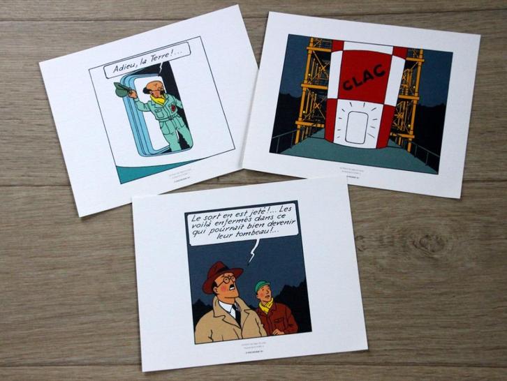 Tintin 3 tiré à part serigrafie Kuifje Hergé 2010 - lune, Verzamelen, Stripfiguren, Zo goed als nieuw, Kuifje, Verzenden