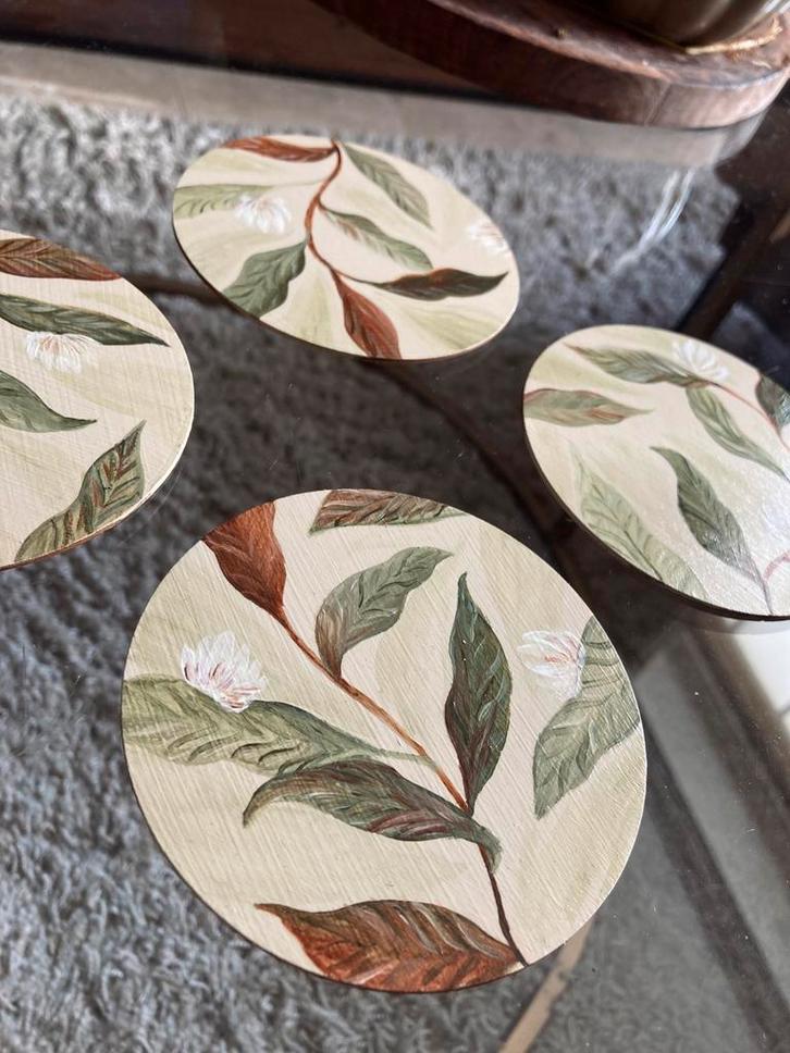 Unieke Handbeschilderde Onderzetters Botanical Leafs ByJ&S, Huis en Inrichting, Woonaccessoires | Onderzetters, Nieuw, Glas of Kopje