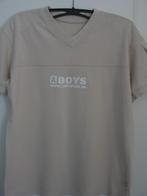 Beige T-shirt met witte print en v-hals, maat 152, Ophalen of Verzenden, Zo goed als nieuw