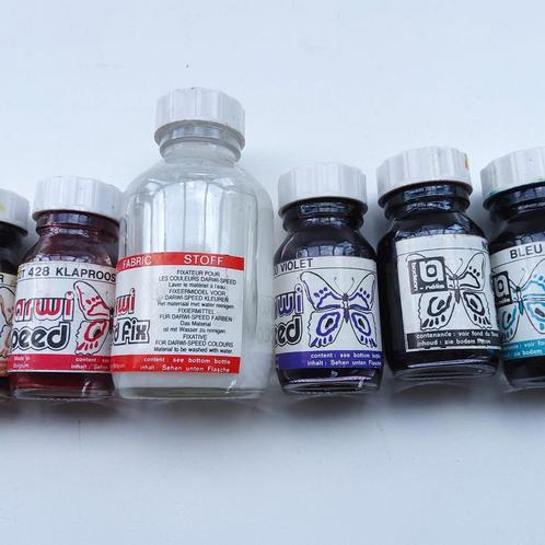 Schilderen op zijde: 9 deels gebruikte flesjes verf + fixeer, Hobby en Vrije tijd, Schilderen, Zo goed als nieuw, Ophalen of Verzenden