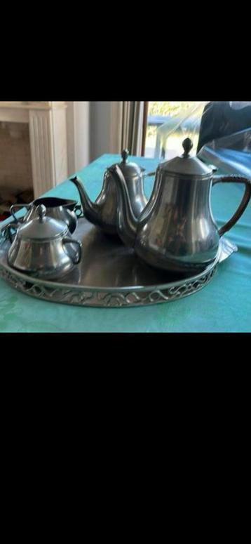 Très beau service café thé en etain sucrier 3 kg 150, Enlèvement ou Envoi