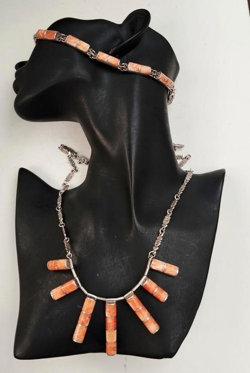 Zeldzame 950 zilveren dubbelzijdige Maya parure met calciet, Handtassen en Accessoires, Kettingen, Zo goed als nieuw, Ophalen of Verzenden