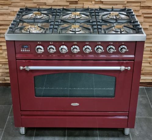 🔥 Poêle Boretti de luxe 90 cm rouge bordeaux + FOUR À GAZ e, Electroménager, Cuisinières, Comme neuf, Autoportant, 5 zones de cuisson ou plus