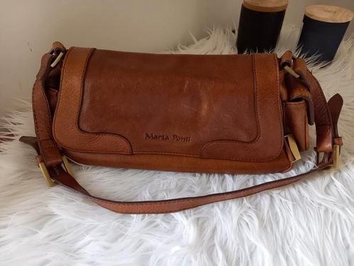 Lederen schoudertas Marta Ponti cognac, Handtassen en Accessoires, Tassen | Schoudertassen, Gebruikt, Overige kleuren, Leer, Ophalen of Verzenden