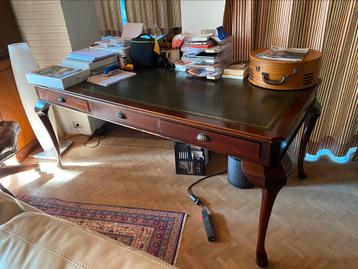 Table de bureau ancienne avec plateau en cuir et 6 tiroirs, Enlèvement