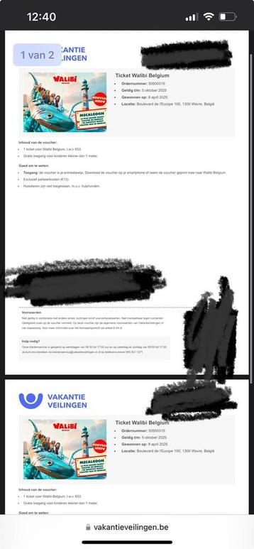 2 tickets voor walibi belgië, Tickets & Billets, Deux personnes