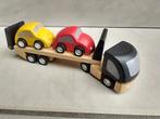 Plan City Toys houten oplegger met twee auto's, Zo goed als nieuw, Ophalen