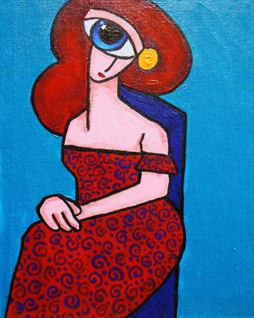 “Coquette vrouw” Schilderij   beschikbaar voor biedingen