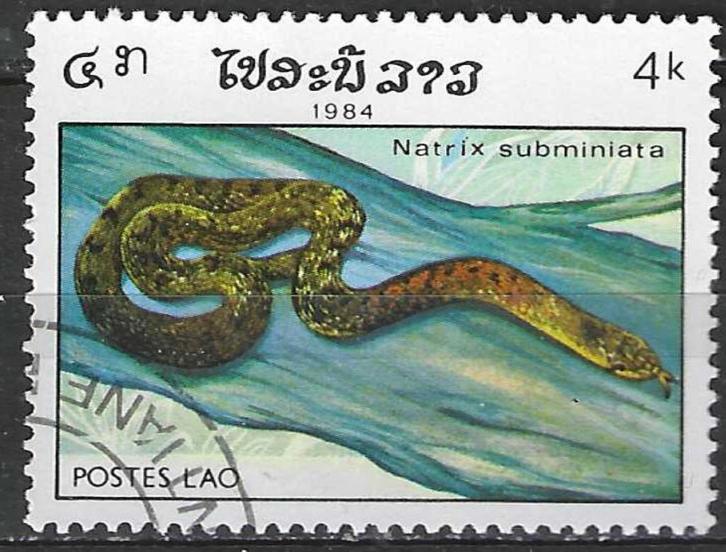 Laos 1984 - Yvert 602 - Reptielen - Natrix subminiata (ST), Postzegels en Munten, Postzegels | Azië, Verzenden