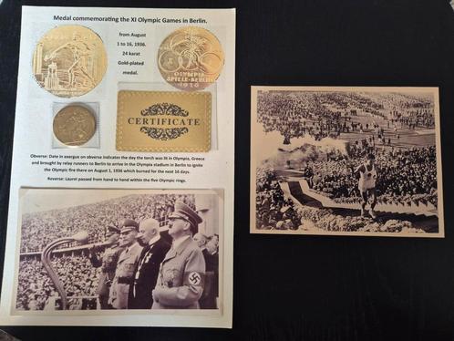 24k vergulde medaille 1936 Spelen + foto's en certificaat, Verzamelen, Militaria | Tweede Wereldoorlog, Ophalen of Verzenden