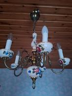 Lustre 5 bras vintage avec fleurs, nuances  bleu, année 1980, Enlèvement, Utilisé, Vintage