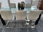 Glazen eettafel en stoelen, Huis en Inrichting, Ophalen, 100 tot 150 cm, 200 cm of meer, Vijf personen of meer