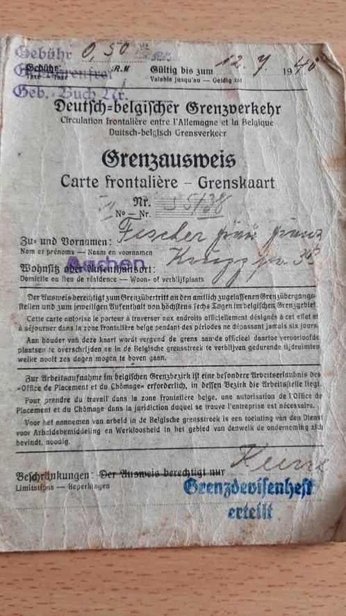 Grenzausweis Aken-Verviers (Duitsland 1940), Verzamelen, Militaria | Algemeen, Overige soorten, Overige typen, Verzenden