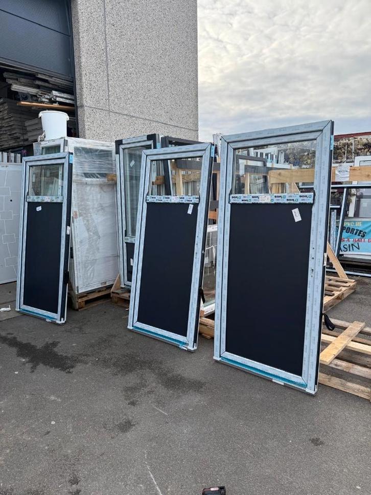 Antracietkleurige PVC-deur met handgreep inbegrepen, Doe-het-zelf en Bouw, Deuren en Vliegenramen, Nieuw, Glas, Hout, Kunststof