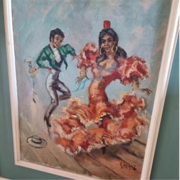 Prachtige ondertekende schilderij in kader, Flamenco dans beschikbaar voor biedingen