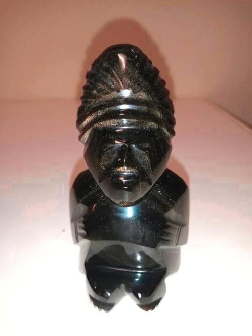 Figurine en pierre d'obsidienne teintée or Mexique dieu divi, Antiquités & Art, Art | Art non-occidental, Enlèvement ou Envoi
