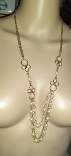 Parelketting  vintage gouden laagjes met witte parels, Handtassen en Accessoires, Kettingen, Verzenden, Nieuw, Wit, Overige materialen