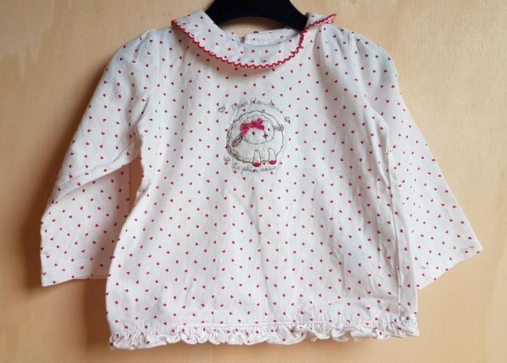 SERGENT MAJOR - Blouse blanche, cœurs, mouton - T.6 mois/67, Kinderen en Baby's, Babykleding | Maat 68, Gebruikt, Meisje, Shirtje of Longsleeve