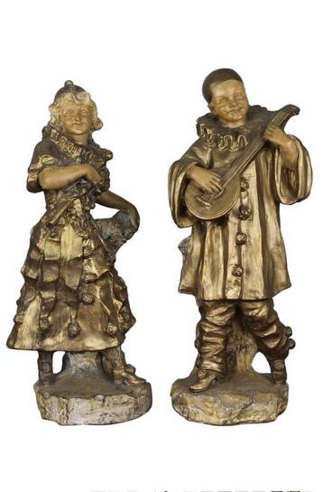 Plaaster Pierrot Pierette beelden - vaasjes Art nouveau beschikbaar voor biedingen