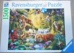 ravensburger puzzel 1500 stukjes tijgers bij de waterplaats, Ophalen of Verzenden, Zo goed als nieuw