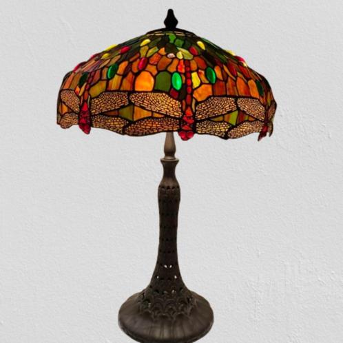 Zeer grote Tiffany dragonfly tafellamp, Huis en Inrichting, Lampen | Tafellampen, Gebruikt, 75 cm of meer, Glas, Overige materialen