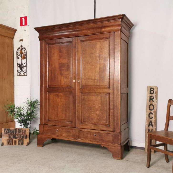 antiek eiken Louis Philippe kleerkast H 204 B 146 D 56, Huis en Inrichting, Kasten | Kleerkasten, Gebruikt, 200 cm of meer, 150 tot 200 cm