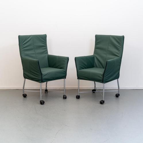 8 Montis Chaplin (eetkamer) stoelen groen leder - rvs wiel, Huis en Inrichting, Zetels | Voetbanken en poefs, Zo goed als nieuw
