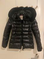 Moncler jas voor dames, zwart leer met bont., Ophalen of Verzenden