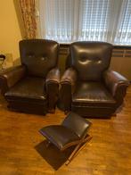 2 leren zetels 1 persoons met voetenbankjes, Huis en Inrichting, Ophalen, Gebruikt, Eenpersoons, Leer