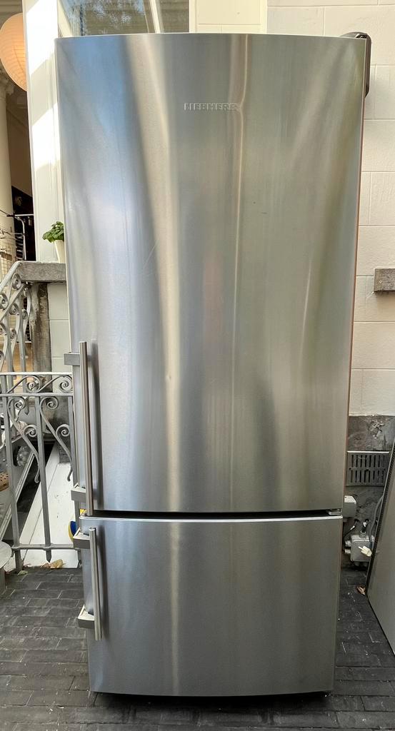 Liebherr vrijstaande inox koel-vriescombinatie, 75cm breed, Elektronische apparatuur, Koelkasten en IJskasten, Gebruikt, Met aparte vriezer