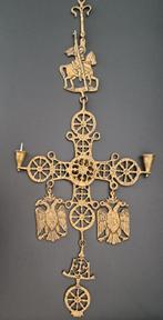 Vintage messing Byzantijnse kruis hangende kaars houder, Ophalen