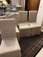 4 houten stoelen met stoelhoes, Huis en Inrichting, Stoelen, Ophalen, Gebruikt, Bruin, Klassiek