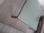 GEBORSTELDE INOX TAFEL MET GLAZEN BLAD, Ophalen, Glas, Vierkant, Zo goed als nieuw